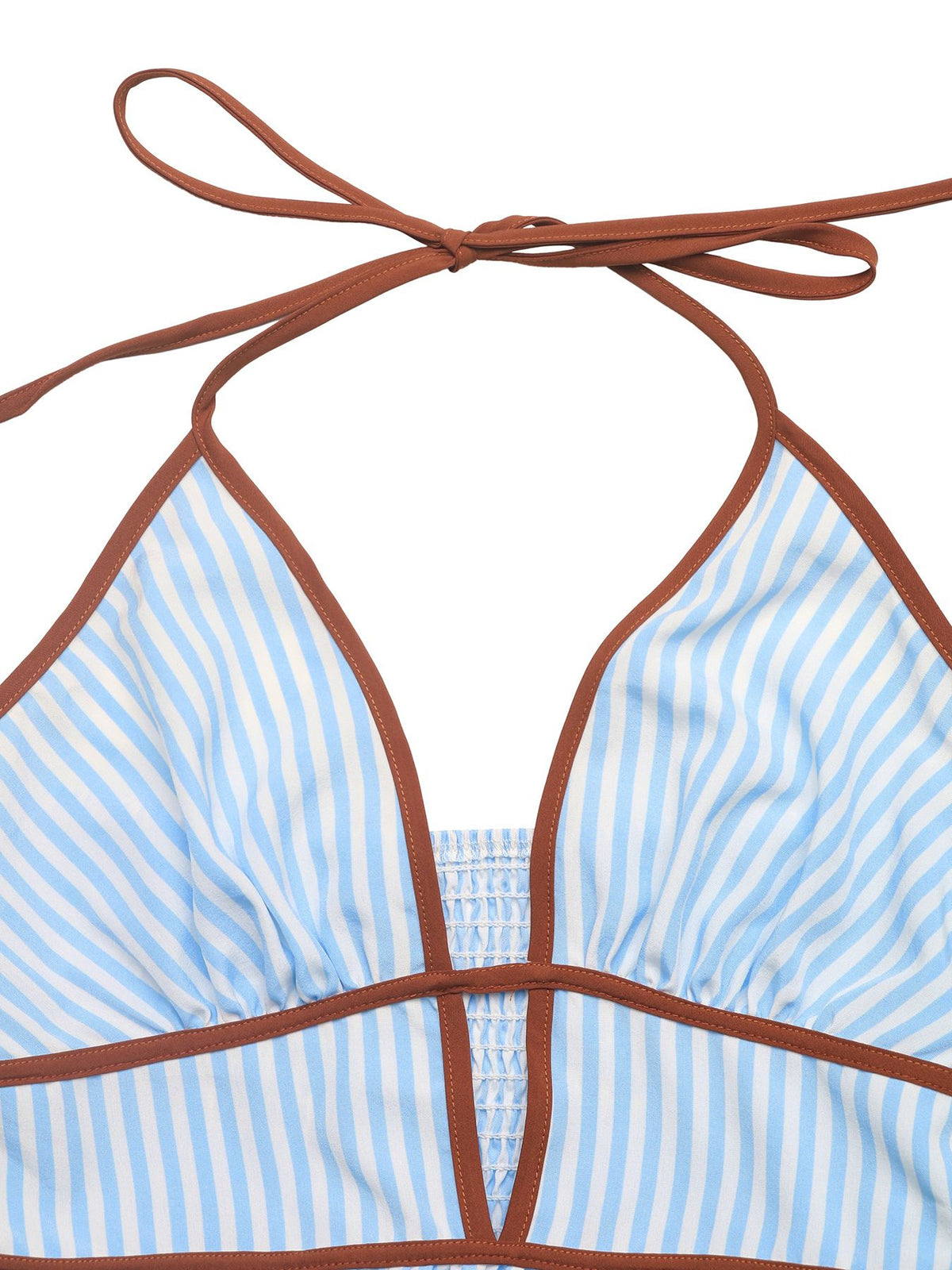 Striped halter neck maxi dress three quarter view