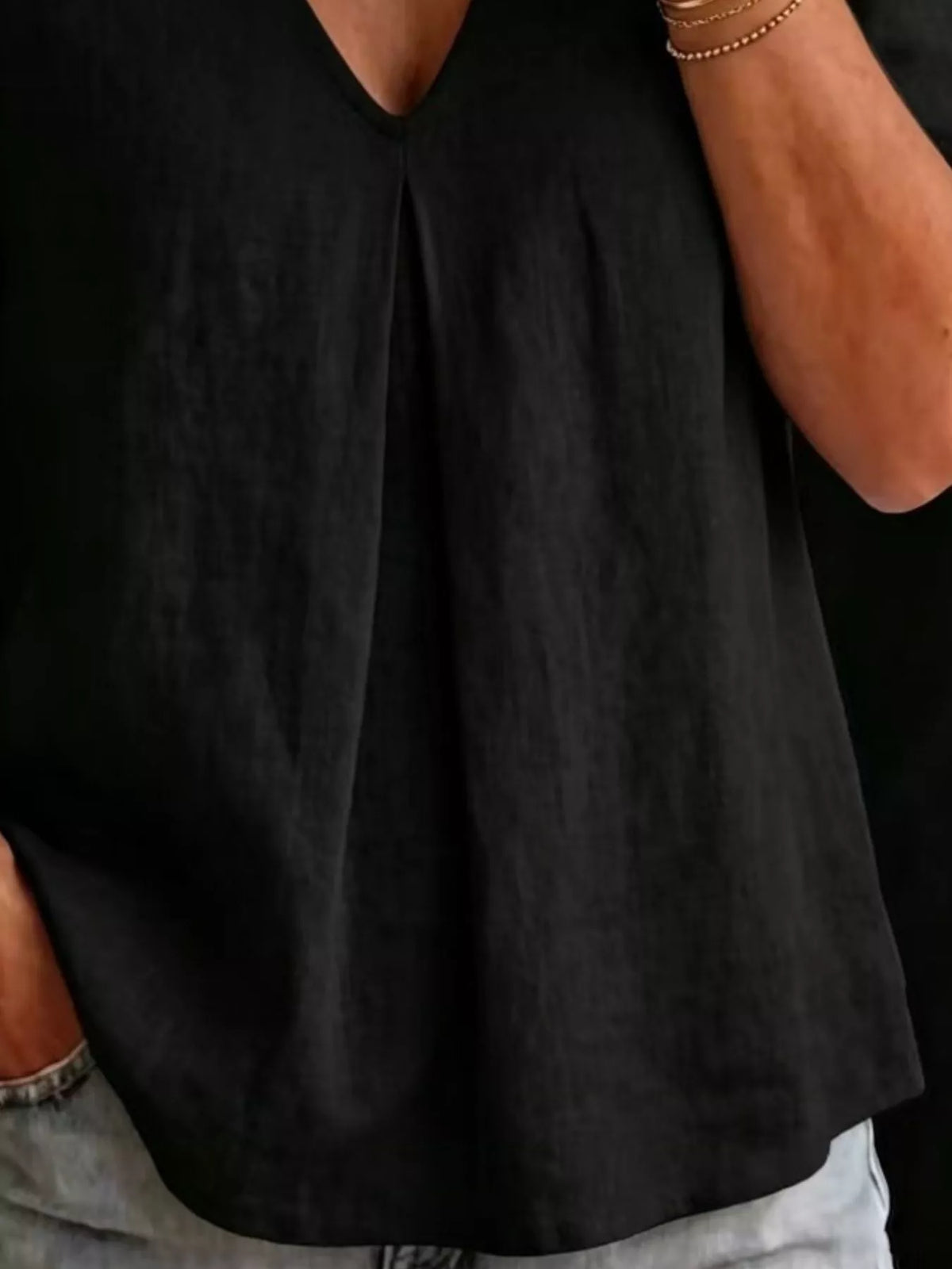V-Neck Pleated Short Sleeve Blouse, view 10