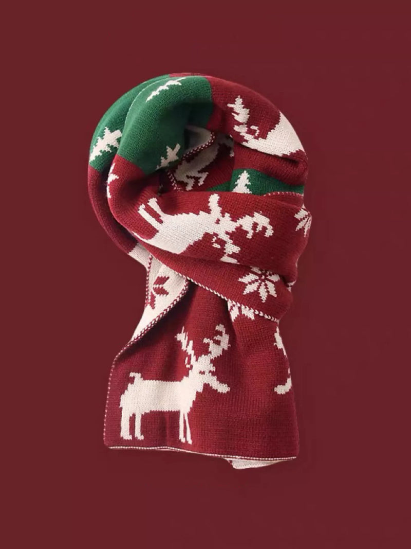 Christmas reindeer knitted scarf in festive red