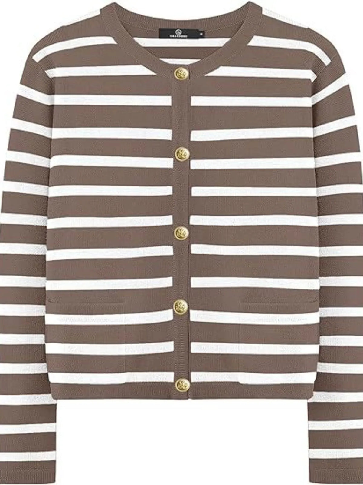 striped button up cardigan full length view