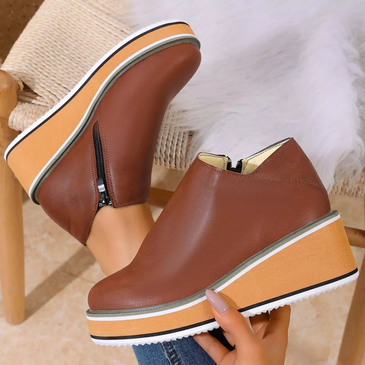Wedge boots pair standing