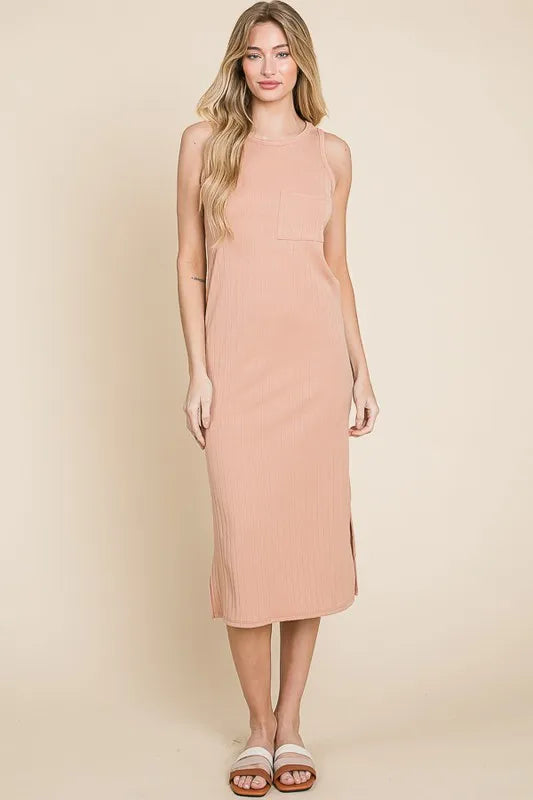 Ribbed Knit Sleeveless Midi Dress