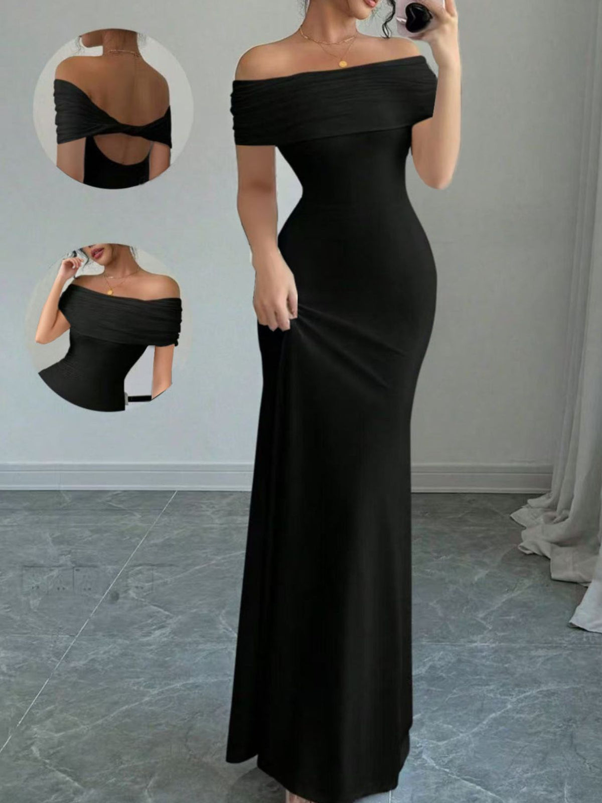 Off Shoulder Bodycon Maxi Dress side view