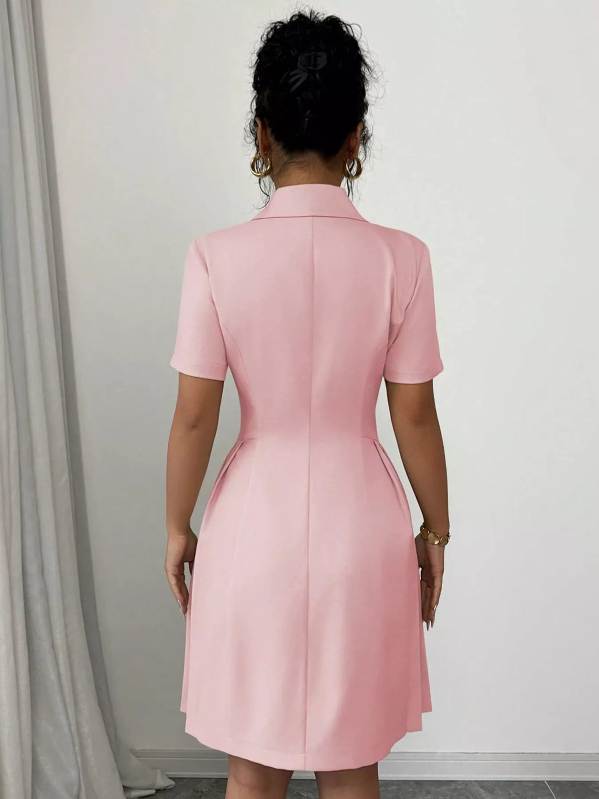 Double breasted pleated blazer dress styled view