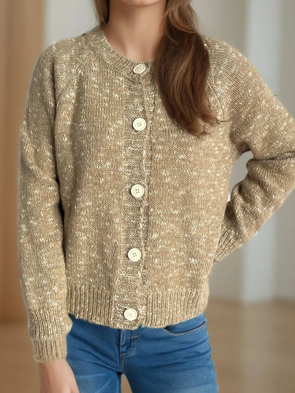 Heathered Button Down Long Sleeve Cardigan - Fashorio