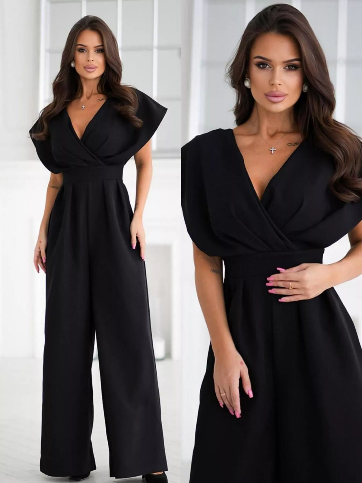 Surplice wide leg jumpsuit side view