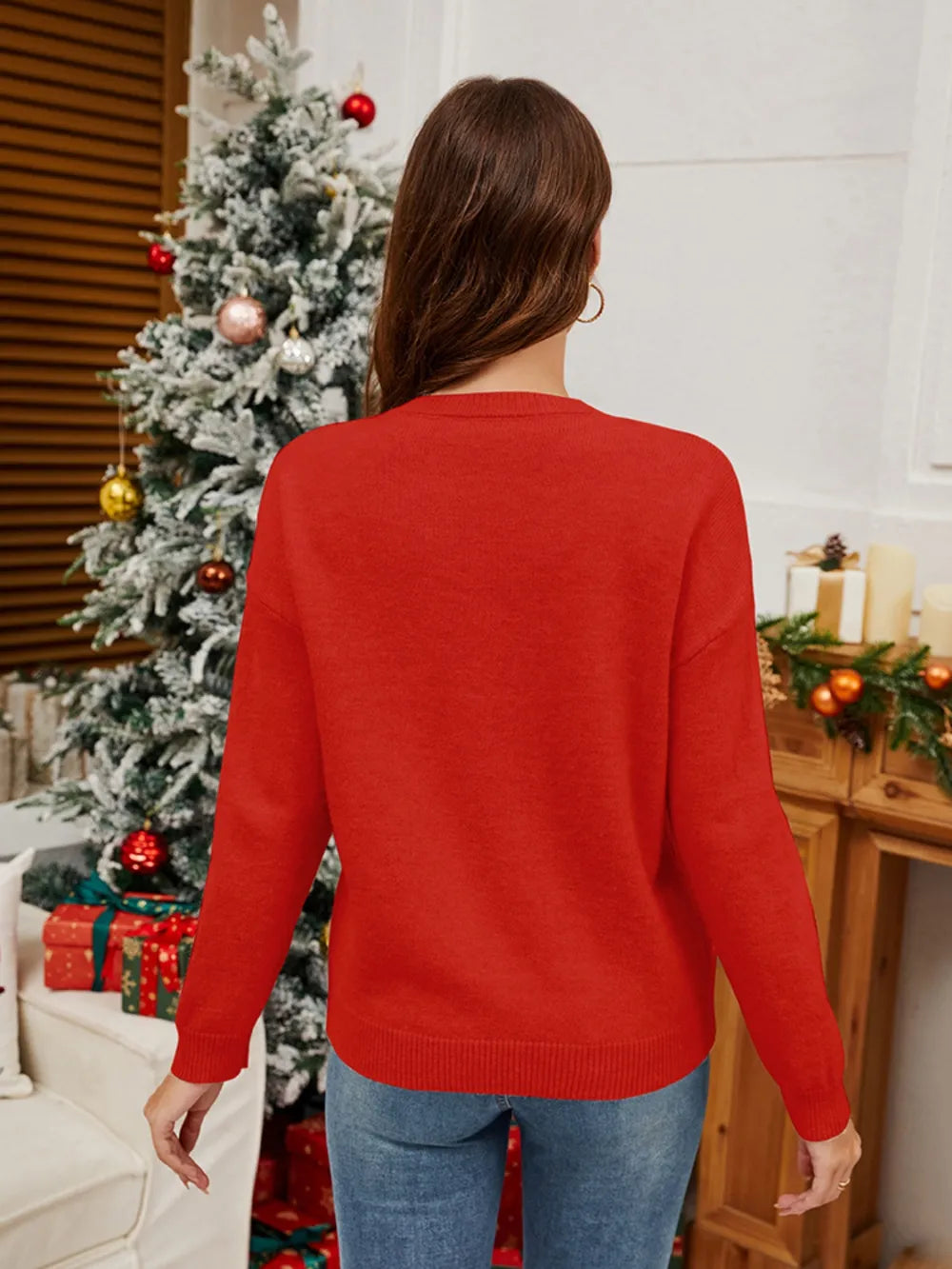 Sequin Candy Cane Round Neck Sweater side view