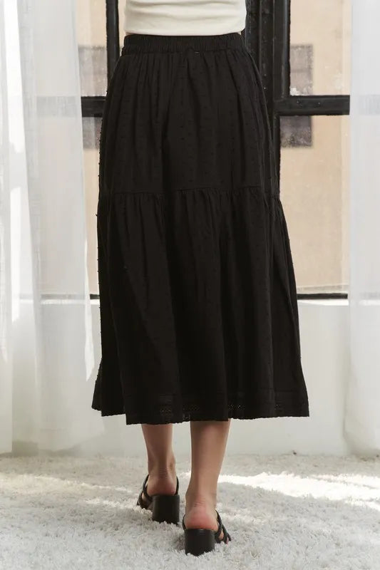 ADORA Elastic Waistband Tiered Midi Skirt - Fashorio