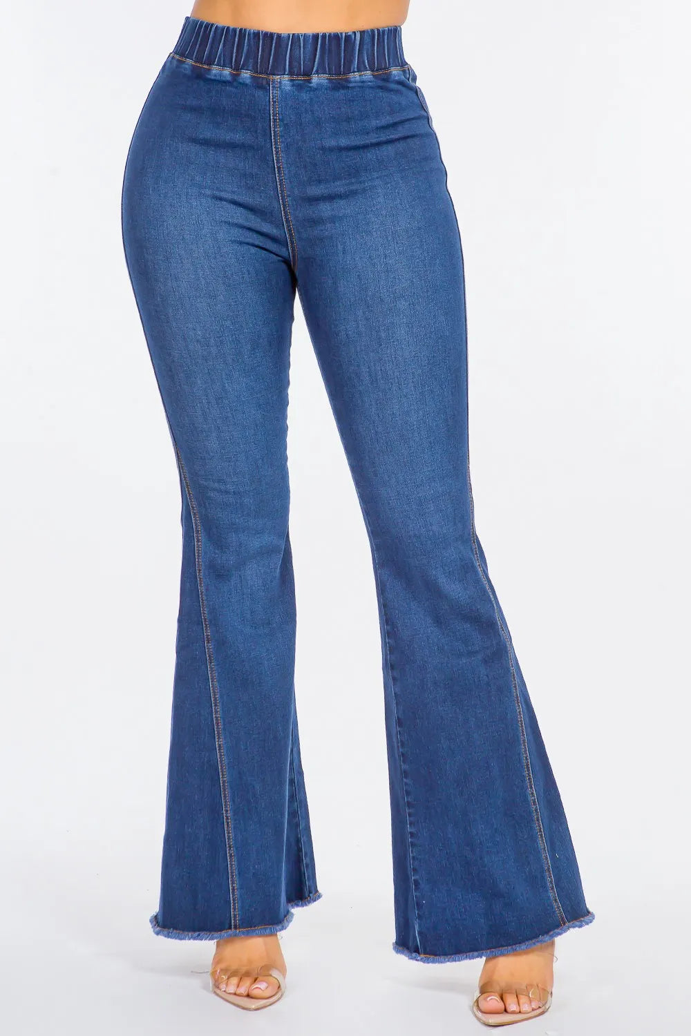 American Bazi High Waist Curvy Flare Jeans DK Blue - Fashorio