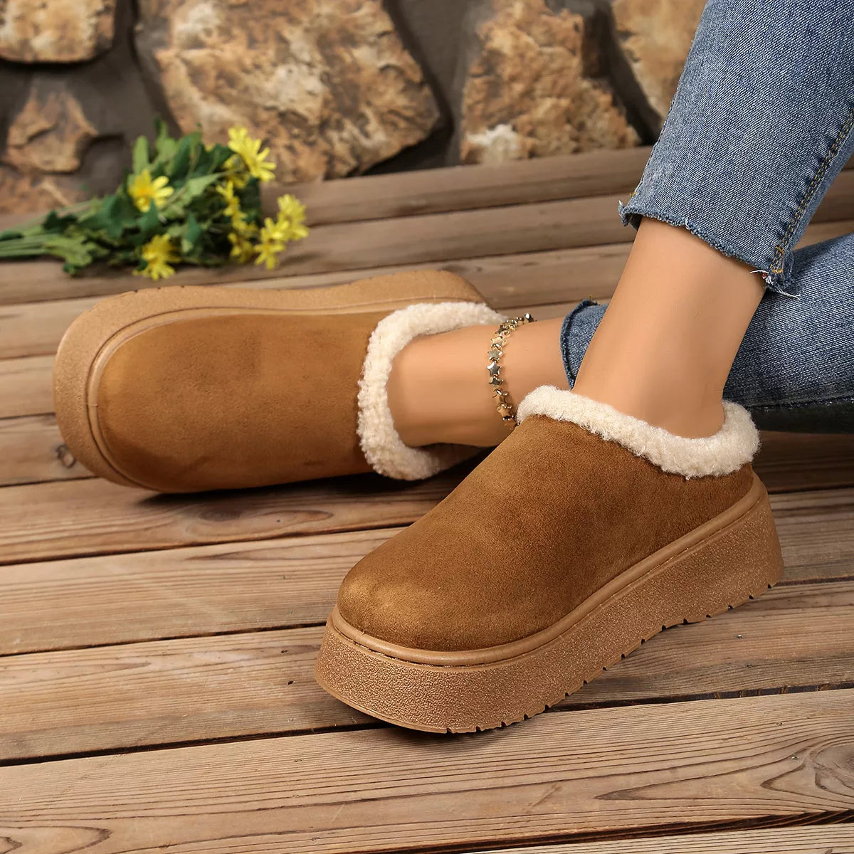 plush lined platform boots sole view