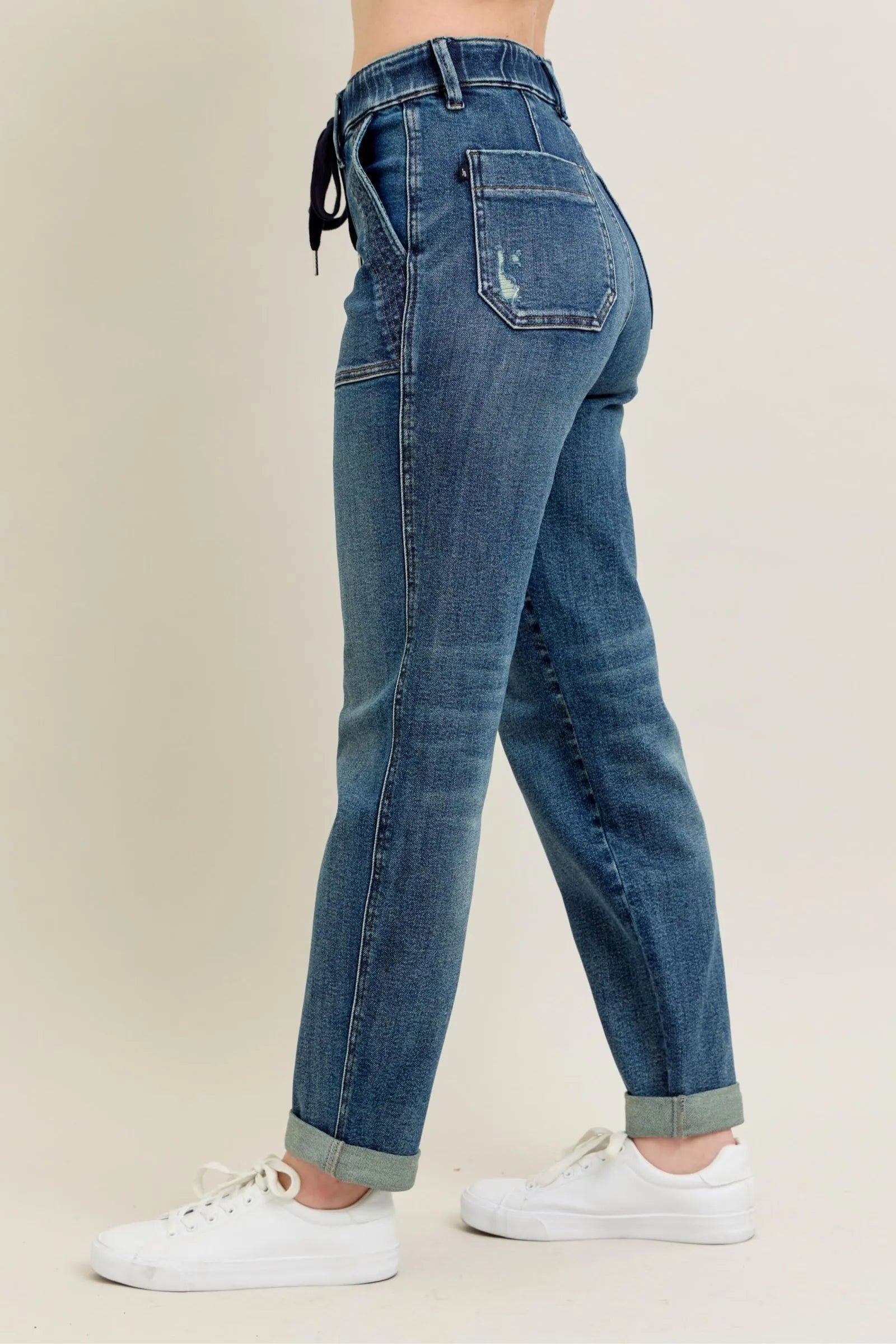 Judy Blue Full Size HW Vintage Wash Jeans w/ Drawstring Plus Size - Fashorio