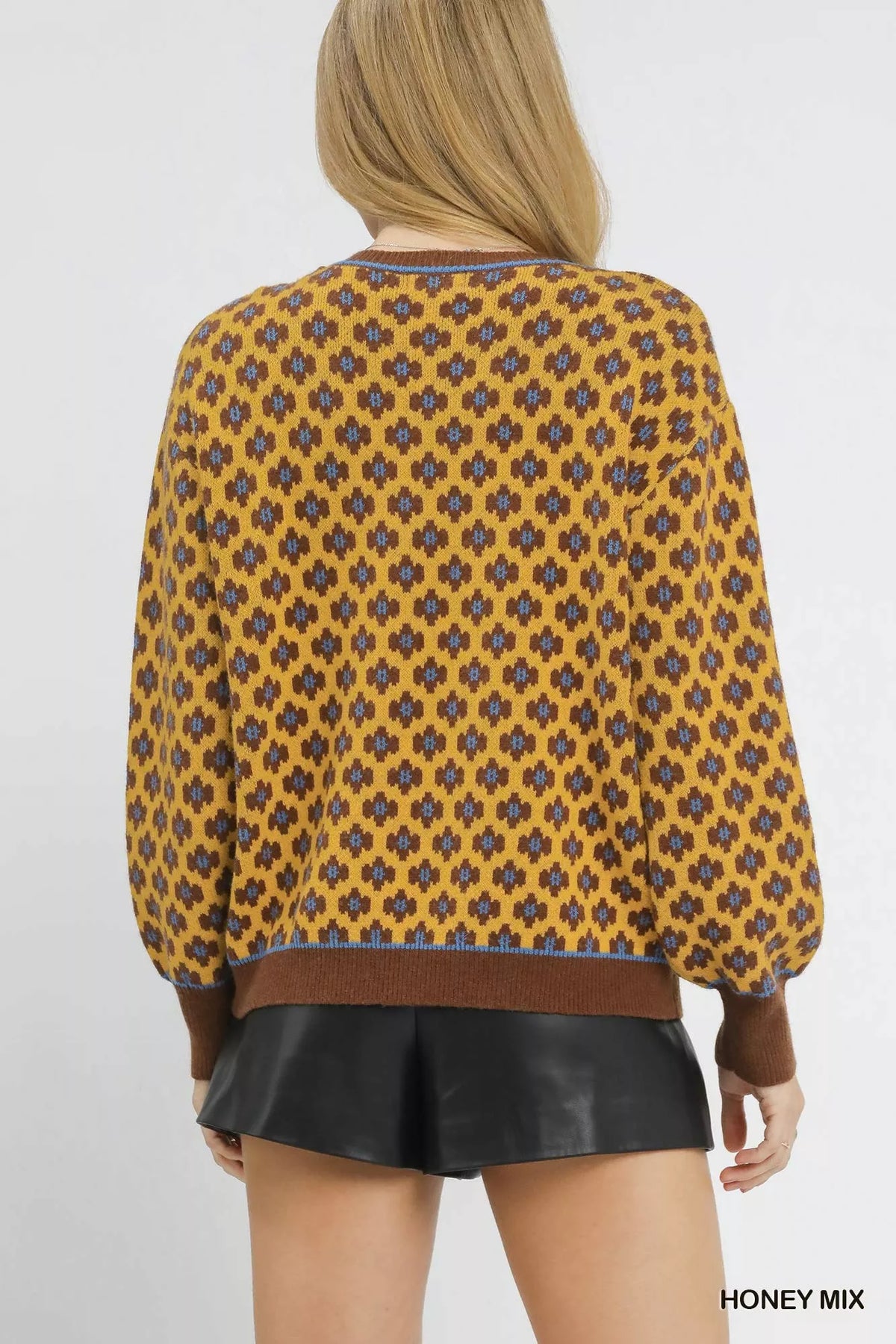 Abstract Print Crew Neck Sweater in Honey side view