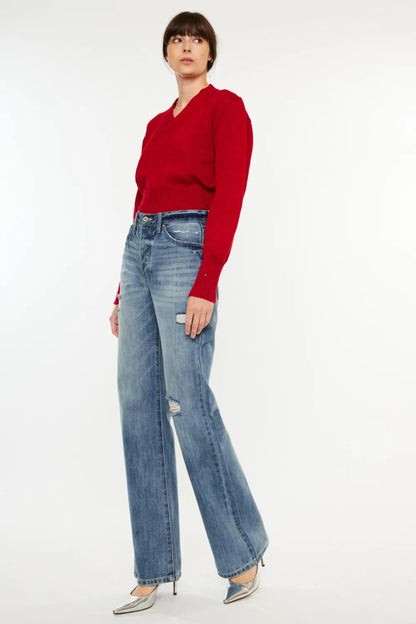 Kancan Distressed High Waist Bootcut Jeans - Fashorio