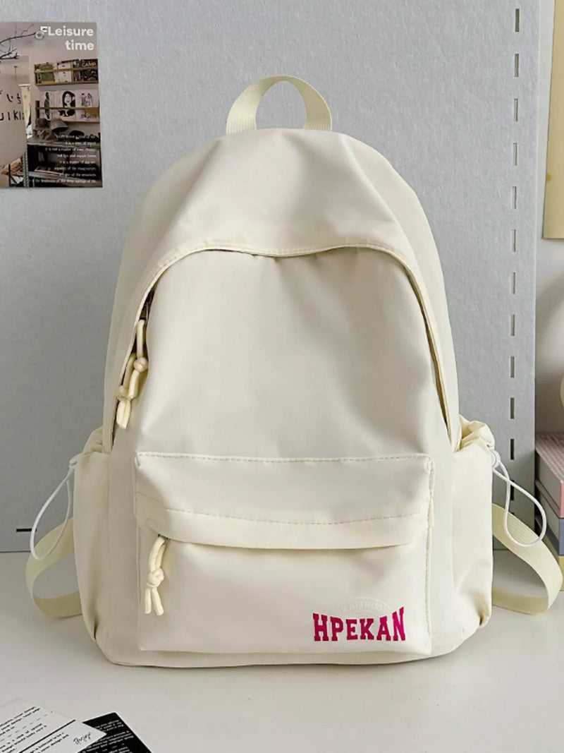 White nylon travel backpack front view