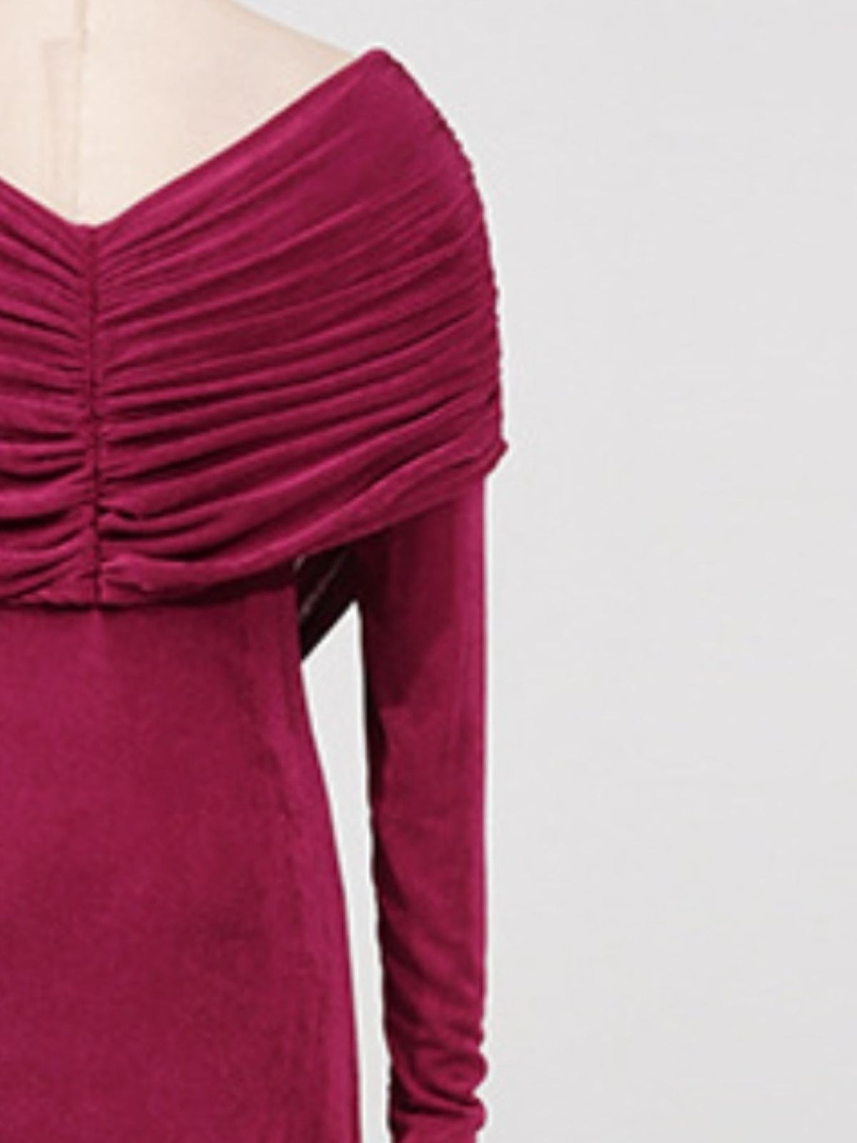 ruched draped long sleeve maxi dress flat lay
