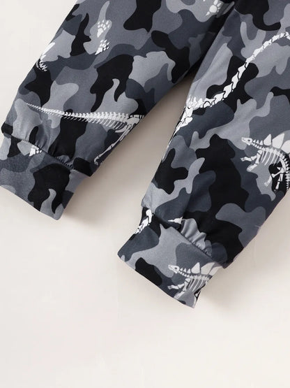 Children's Striped Hooded Bodysuit and Camouflage Pants Set - Fashorio
