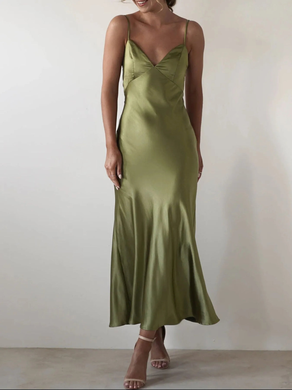 satin backless cami dress detail view