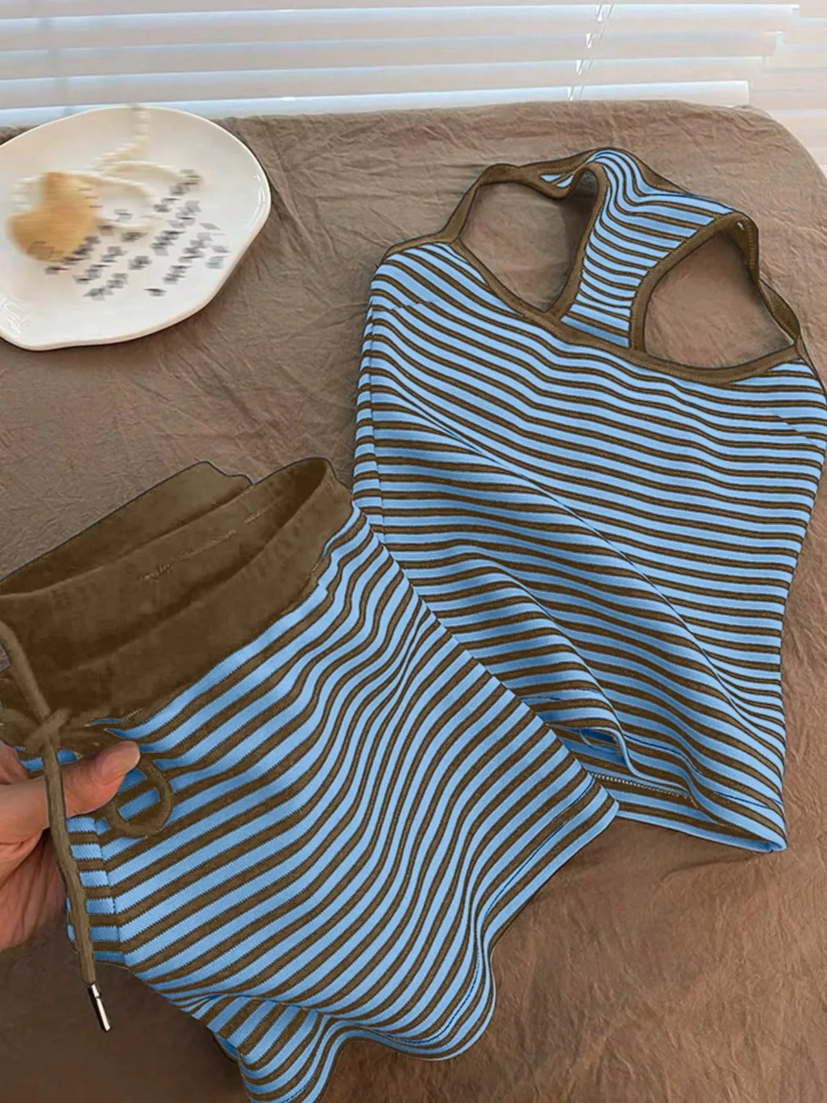 Striped tank and shorts full outfit