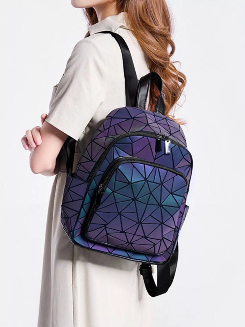Plum purple geometric backpack front view