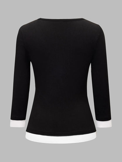 Contrast Trim Long Sleeve T-Shirt - Fashorio