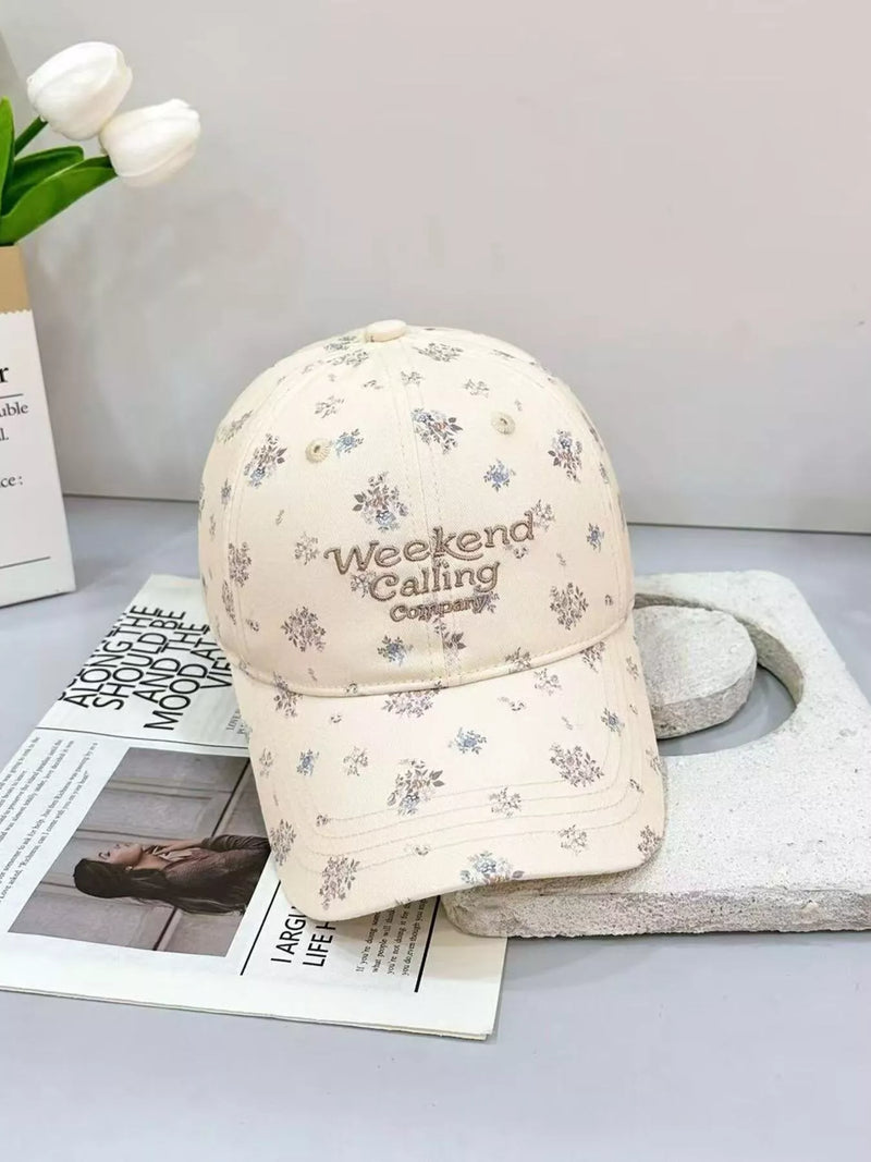 floral embroidered baseball cap front view