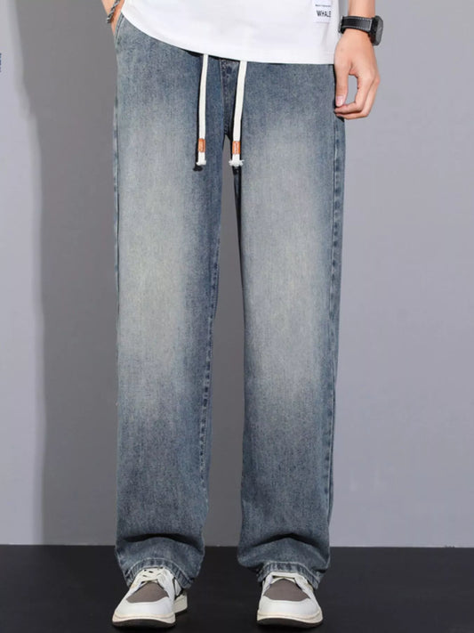 Men's Plus Size Pocketed Wide Leg Jeans Gray Fog Blue - Fashorio