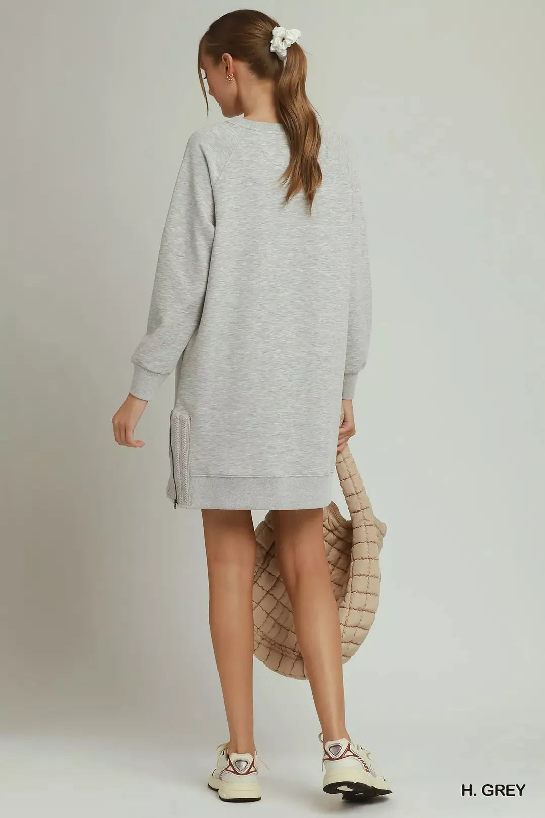 Umgee heather grey sweatshirt dress back view