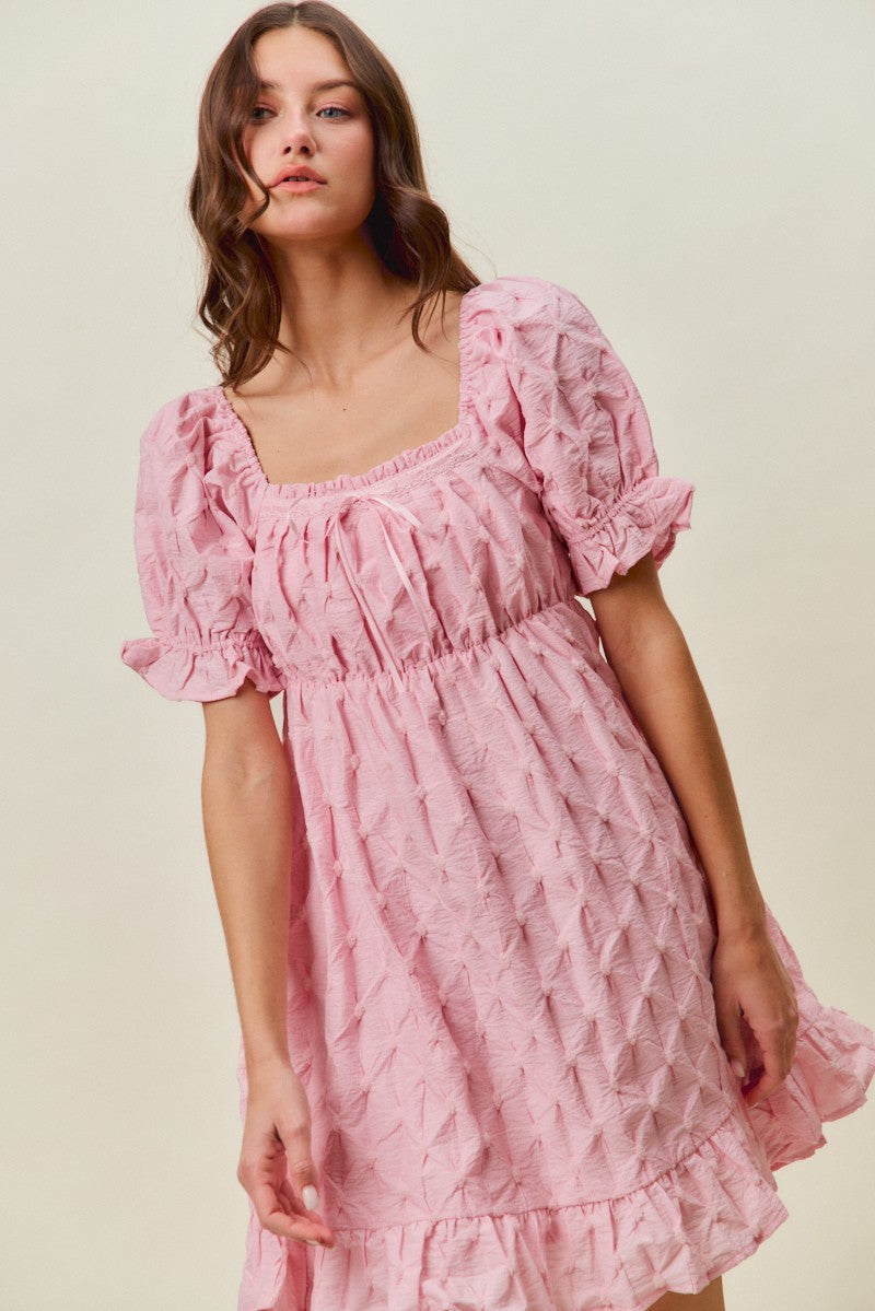 Textured Ruched Bust Mini Dress in Pink detail