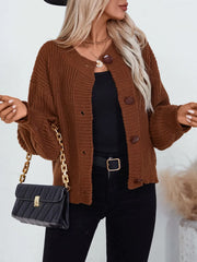Button Down Long Sleeve Cardigan Brown - Fashorio