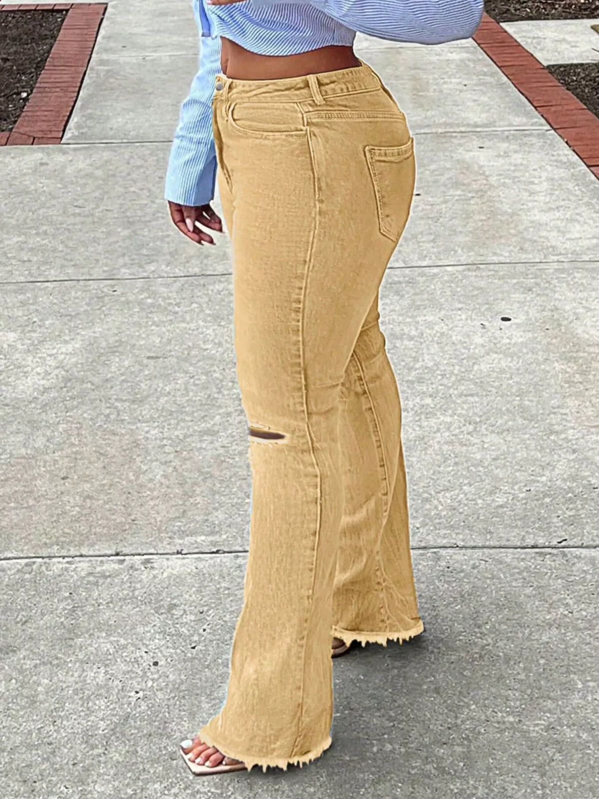 Ripped Knee Flare Denim Jeans, view 13