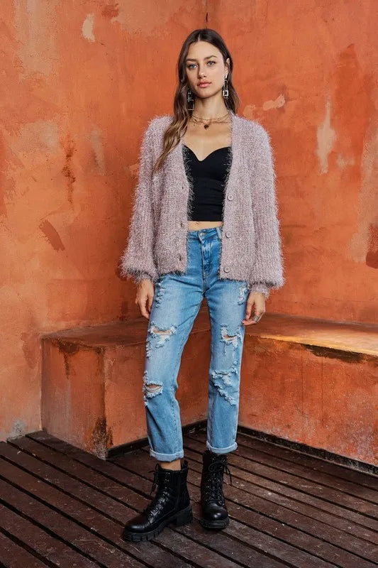 ADORA Fuzzy Sweater Cardigan - Fashorio