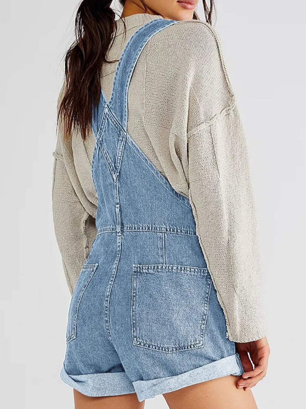 Pocketed Square Neck Wide Strap Denim Overalls - Fashorio