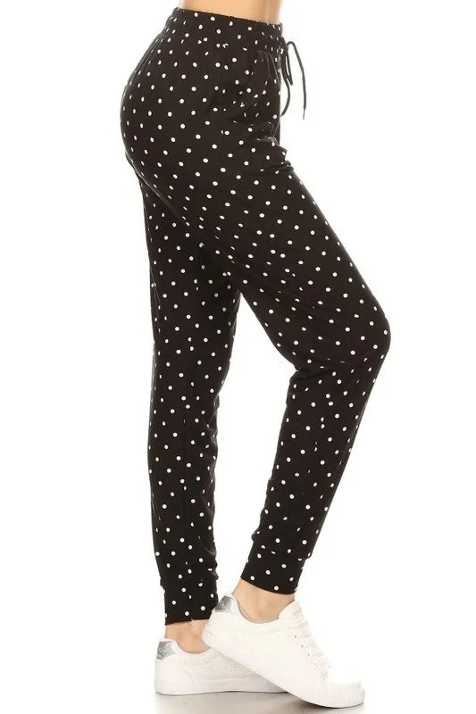Leggings Depot Full Size Buttery Soft Polka Dot Joggers with Drawstring Plus Size - Fashorio