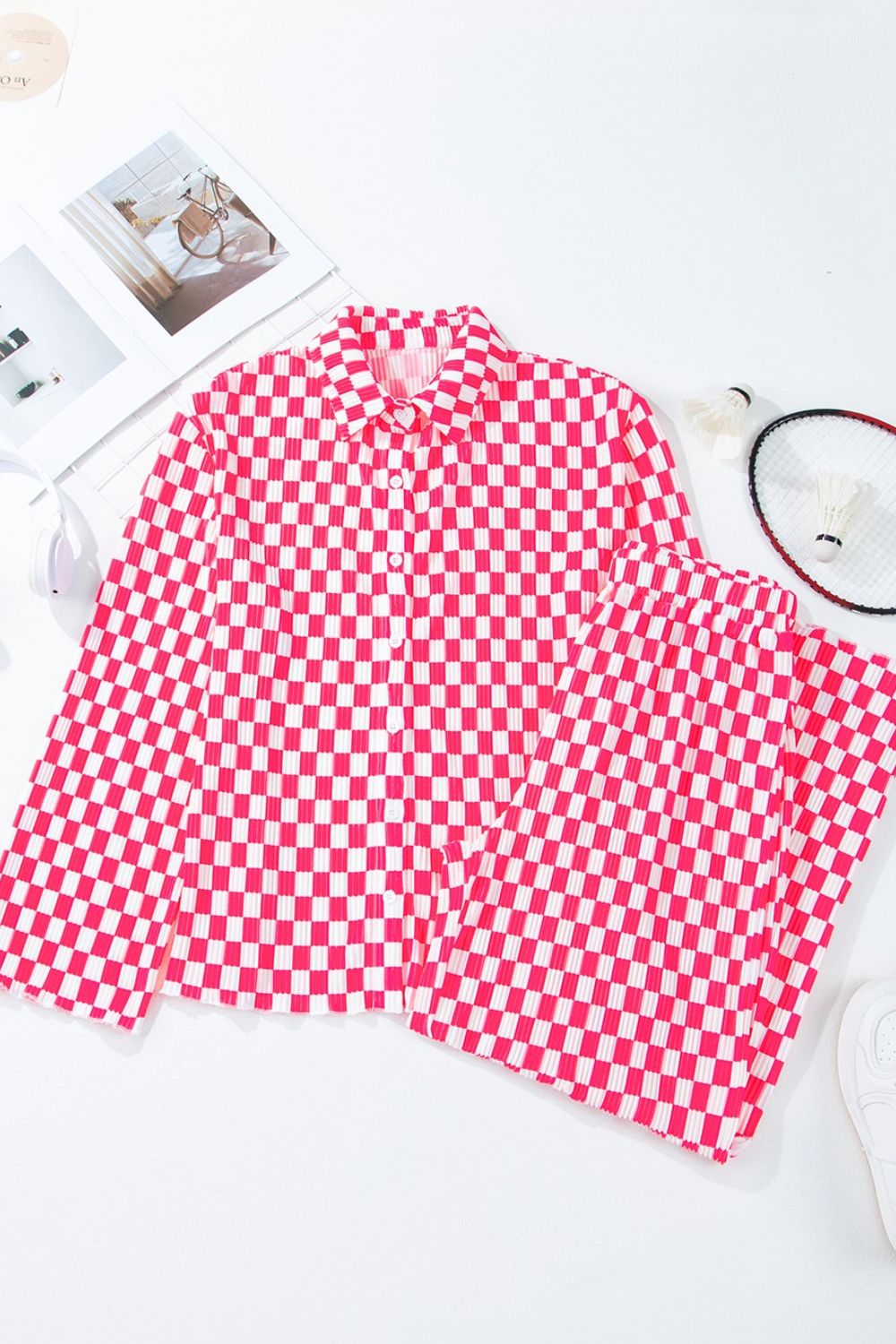 Checkerboard long sleeve set styling view
