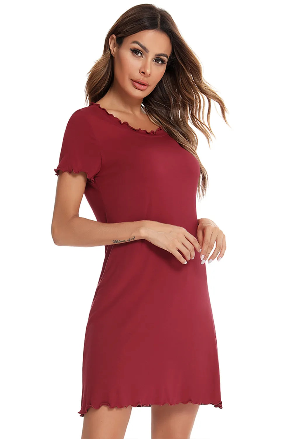 Round Neck Short Sleeve Lounge Dress - Fashorio
