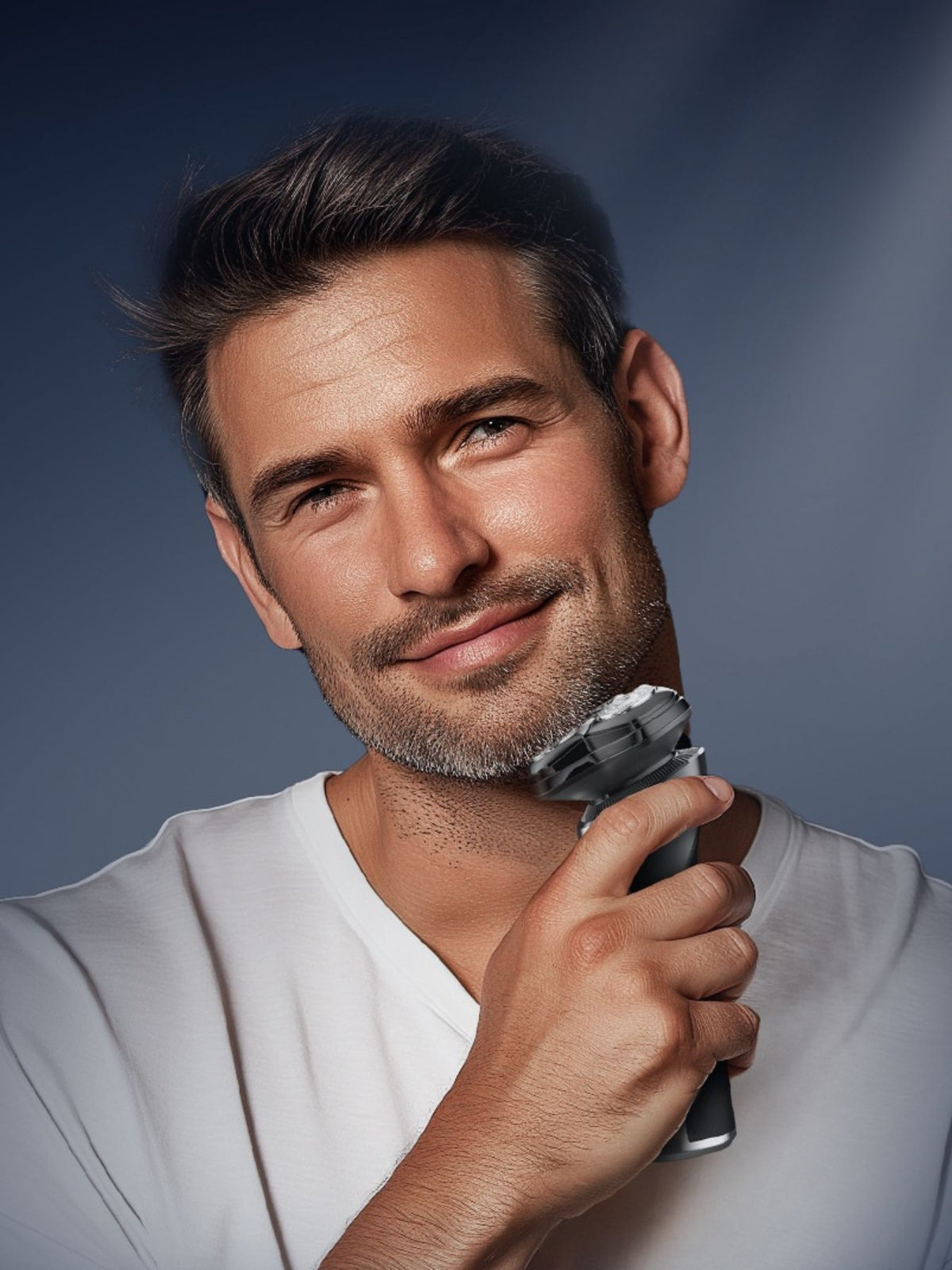 Electric shaver held in hand
