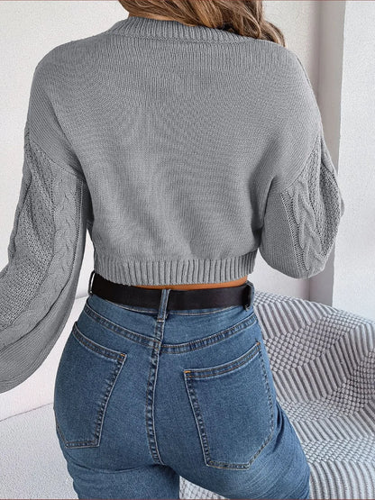 Cable-Knit Round Neck Cropped Sweater - Fashorio