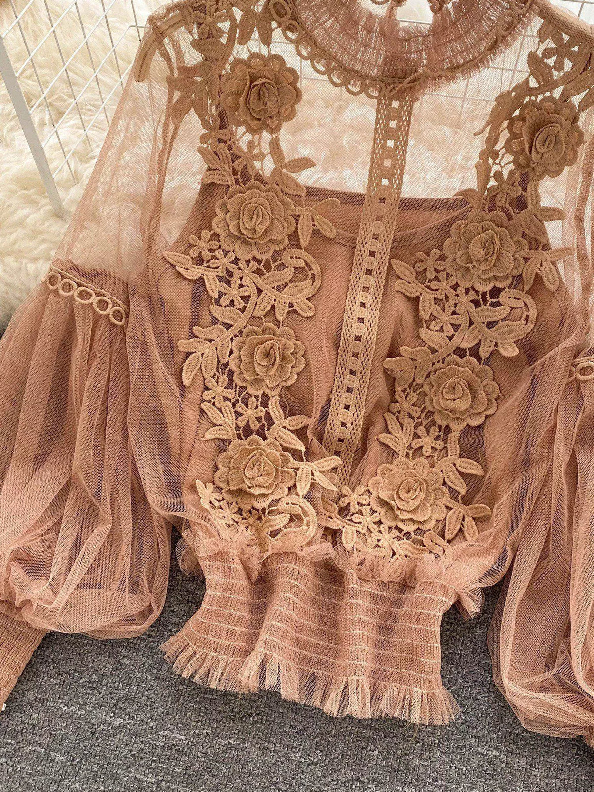 Floral Lace Blouse and Cami Two Piece Set, view 25