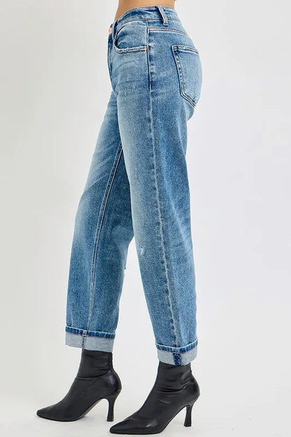 RISEN Full Size High Rise Ankle Boyfriend Distressed Jeans Plus Size - Fashorio