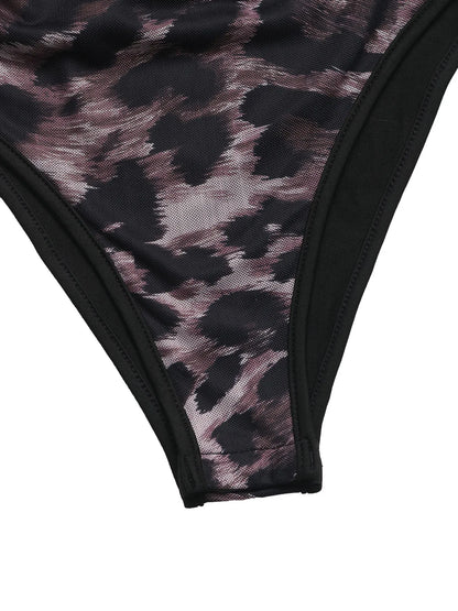 Leopard Print One Shoulder Long Sleeve Bodysuit - Fashorio