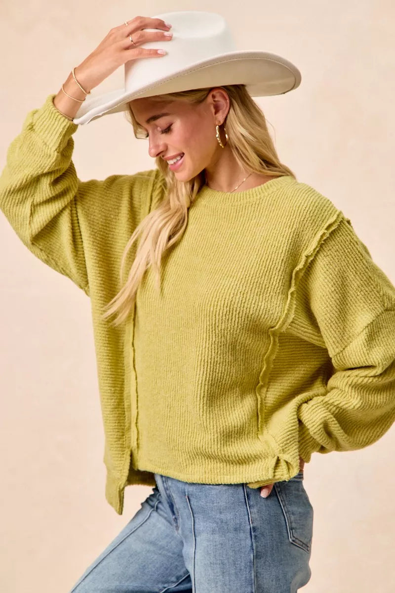 Uneven hem boucle sweater full look