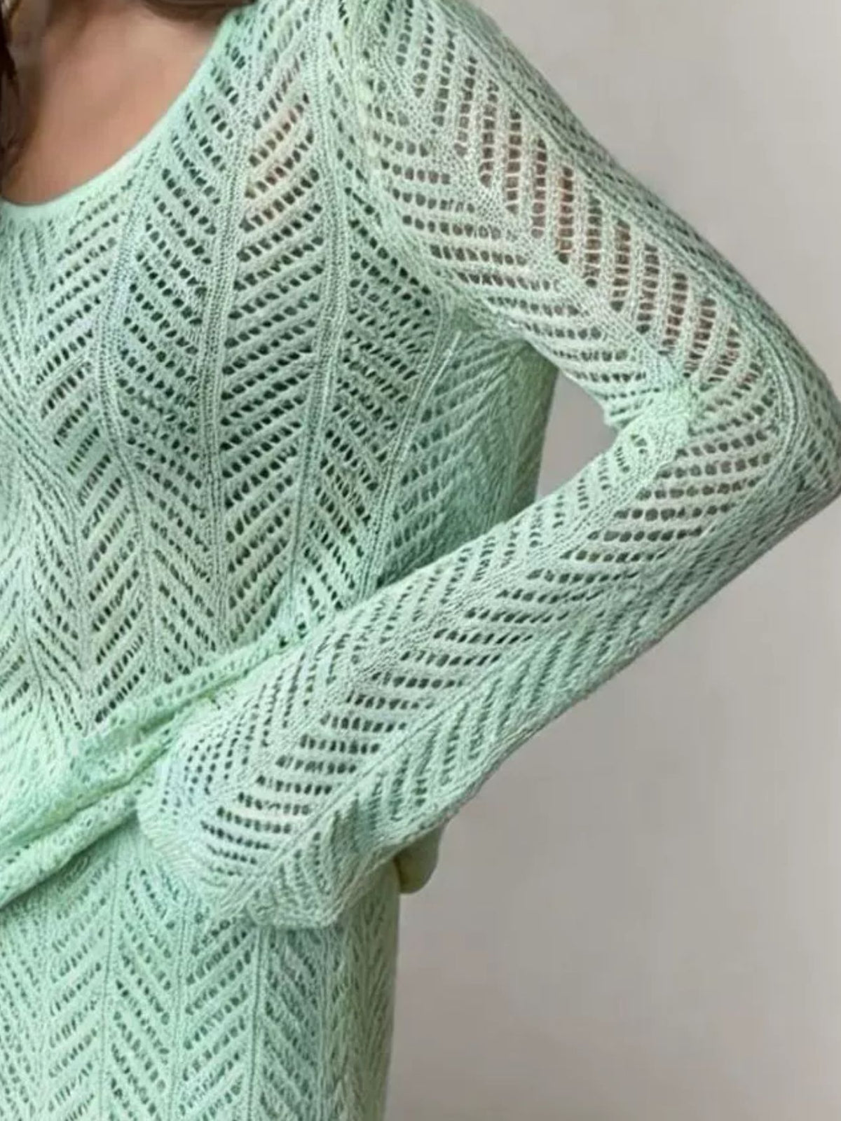 Openwork Long Sleeve Knit Top and Skirt Set, view 8