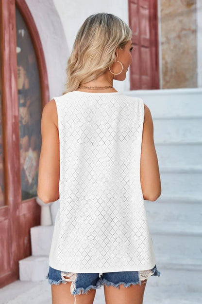 Eyelet Open Front Sleeveless Cardigan - Fashorio