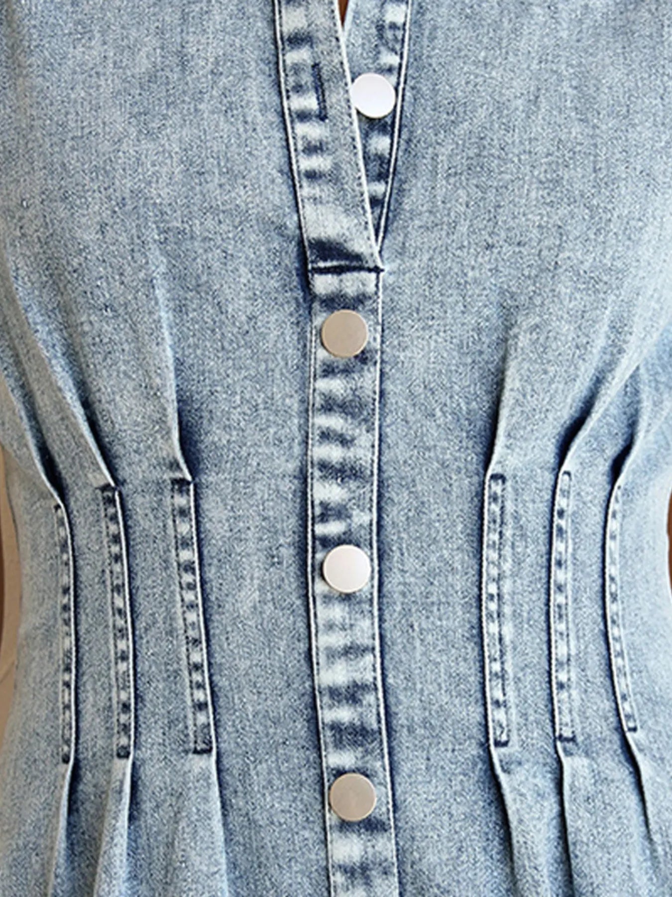 Puff Sleeve Button Front Denim Midi Dress - Fashorio