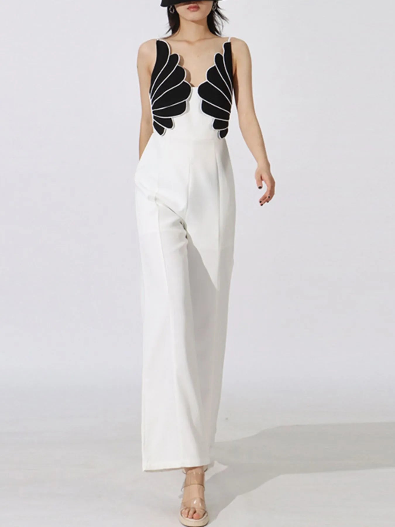 Contrast Sleeveless Wide-Leg Jumpsuit - Fashorio