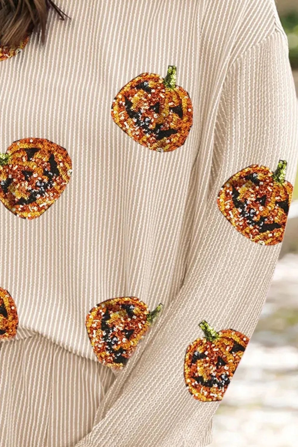 Sequin Pumpkin Round Neck Top and Shorts Set side view