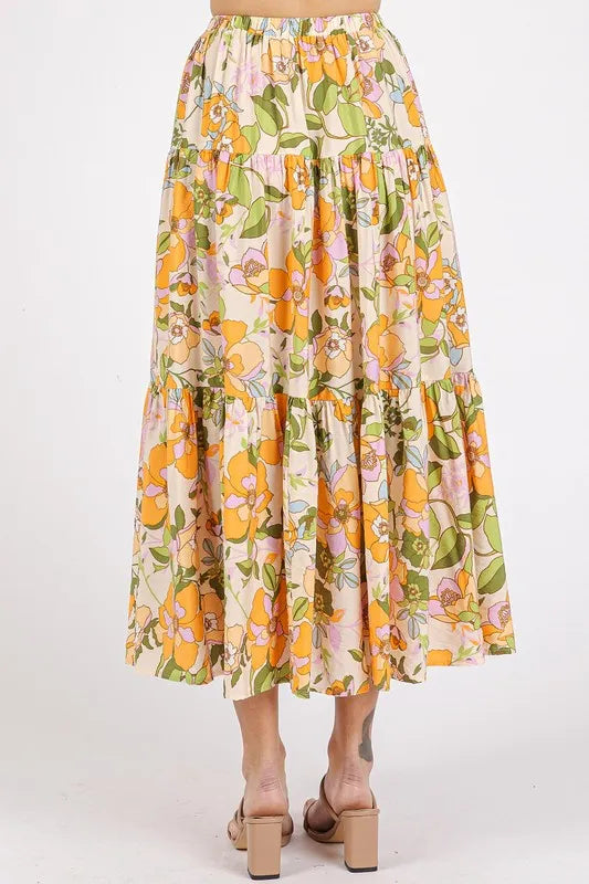 Floral print detail on tiered skirt