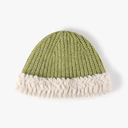 Fuzzy Hem Knit Hat Lime One Size - Fashorio