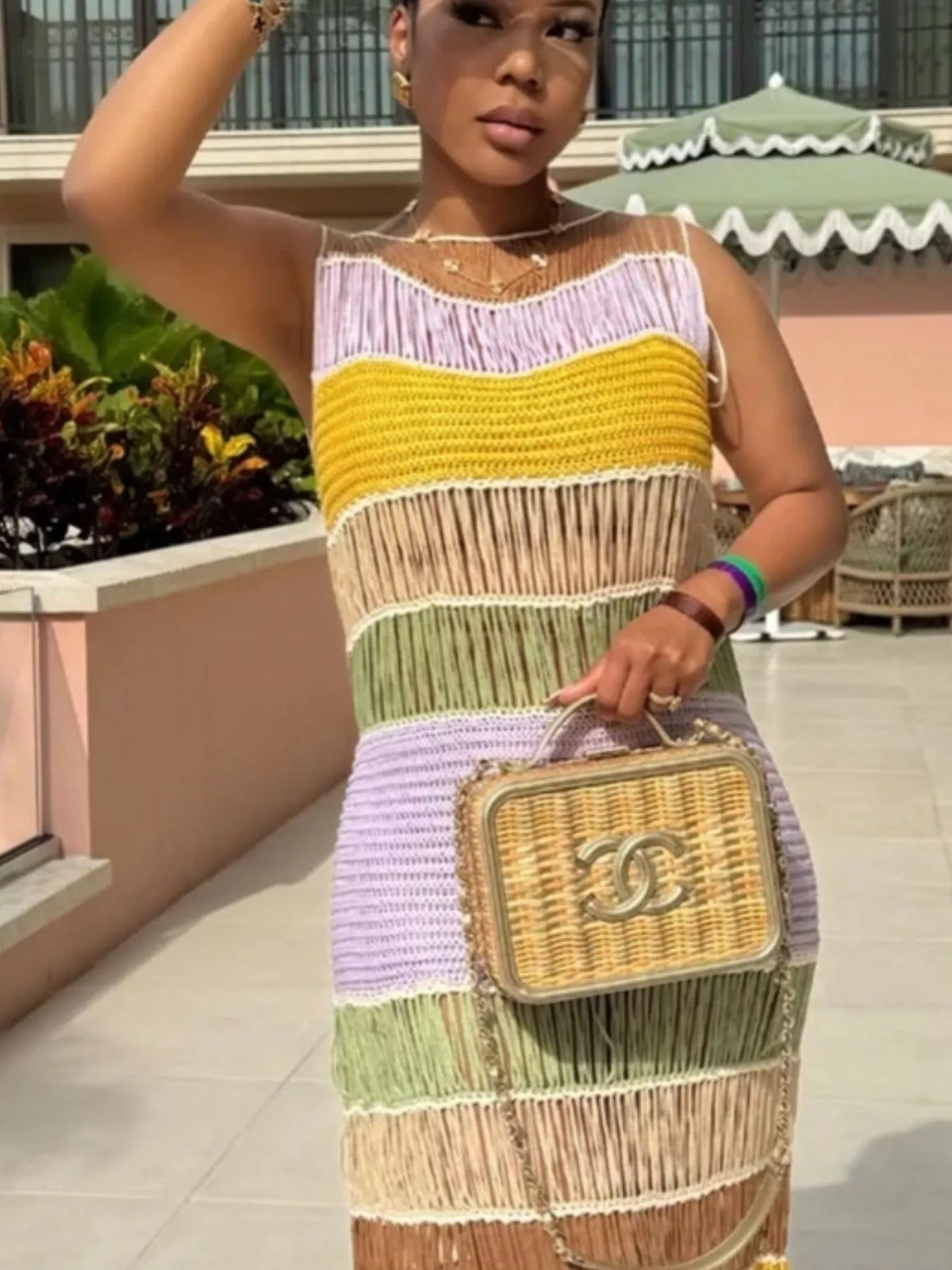 Open crochet knit dress fabric texture close up