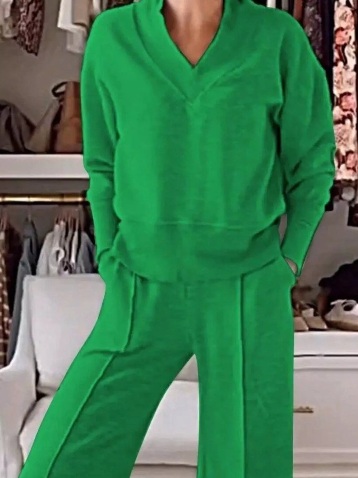 V neck plus size two piece set angle